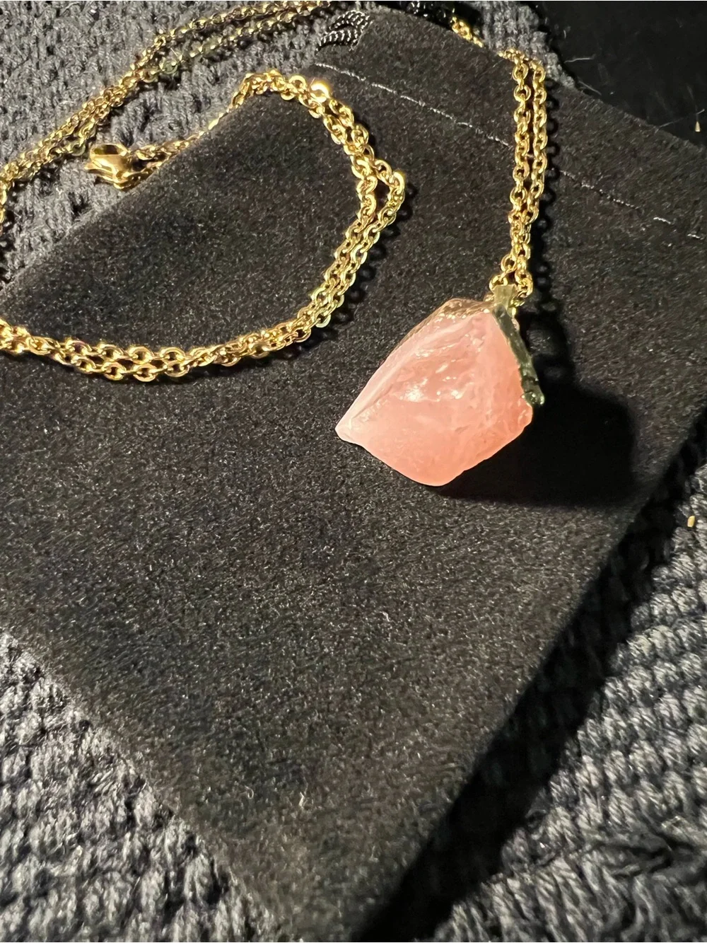 Raw Rose Quartz Gold-Dipped Crystal Pendant Necklace